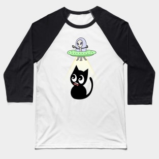 Funny black cat is being abducted by aliens Baseball T-Shirt